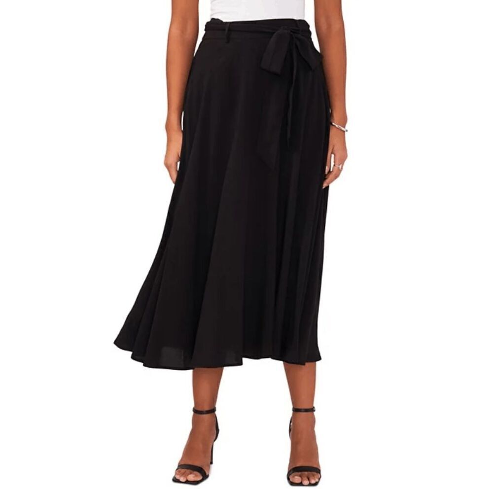 Sam & Jess Women's Challis Belted Pull-On Midi Skirt Black L